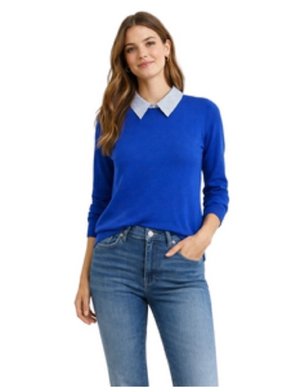 J.Crew Cobalt Blue Lightweight Cotton Sweater with Contrast Collar
